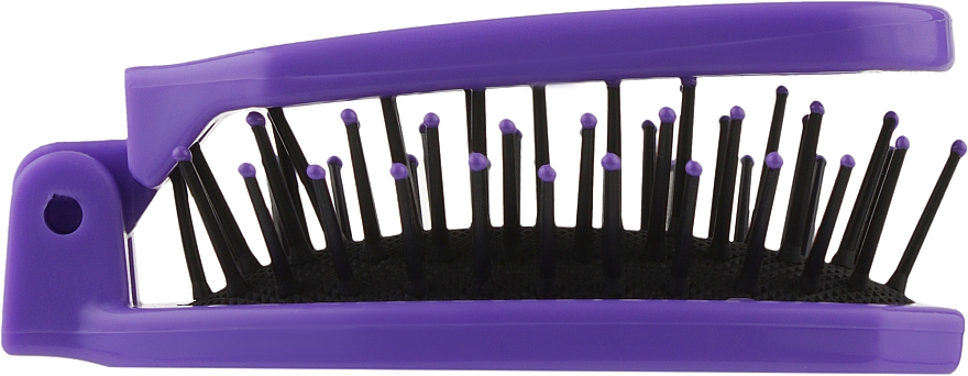Składana szczotka do włosów z lusterkiem, 499426, fioletowy - Inter-Vion — Zdjęcie N3