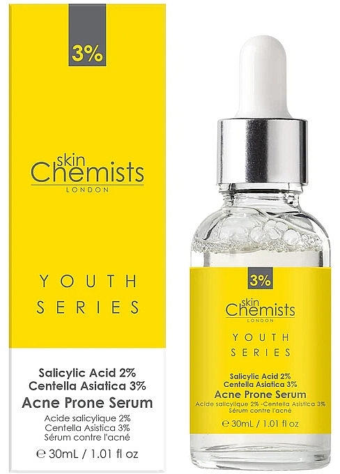 Serum na trądzik - Skin Chemists Youth Series Salicylic Acid 2%, Centella Asistica 3% Acne Prone Serum — Zdjęcie N2