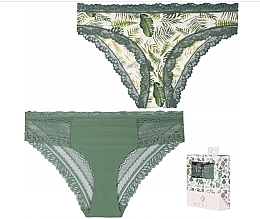Majtki damskie Limited Edition, zielone + białe z liśćmi, 2 szt. - Moraj Figi Premium Bikini — Zdjęcie N1