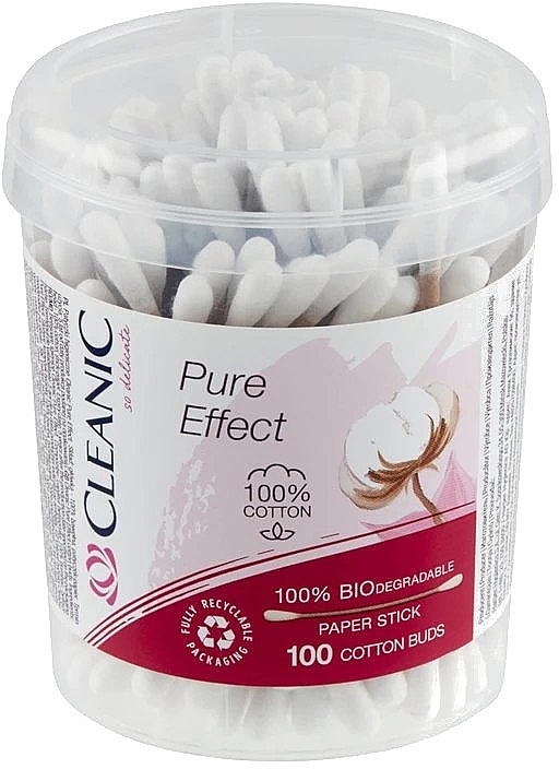 Patyczki kosmetyczne w okrągłym pudełku Efekt czystości, 100 szt. - Cleanic Pure Effect — Zdjęcie N1