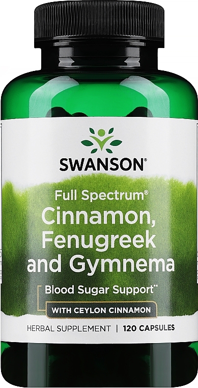 Suplement diety Cynamon, Kozieradka i Gymnema, 200 mg - Swanson Full Spectrum Cinnamon Fenugreek & Gymnema — Zdjęcie N1