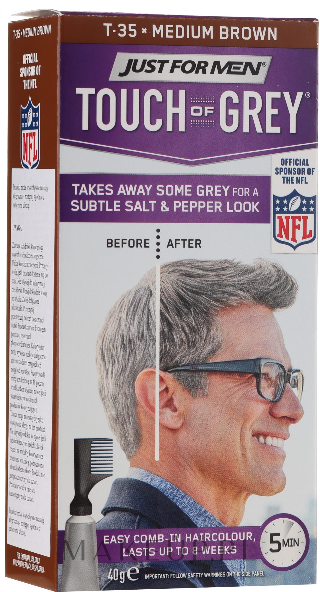 Farba do siwych włosów dla mężczyzn nadająca efekt pieprzu i soli - Just For Men Touch Of Gray — Zdjęcie T-35 - Medium Brown