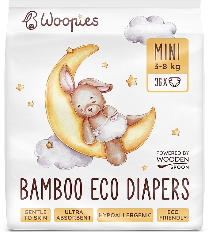 Pieluchy, 3-8 kg, 36 sztuk - Wooden Spoon Woopies Eco Mini — Zdjęcie N1