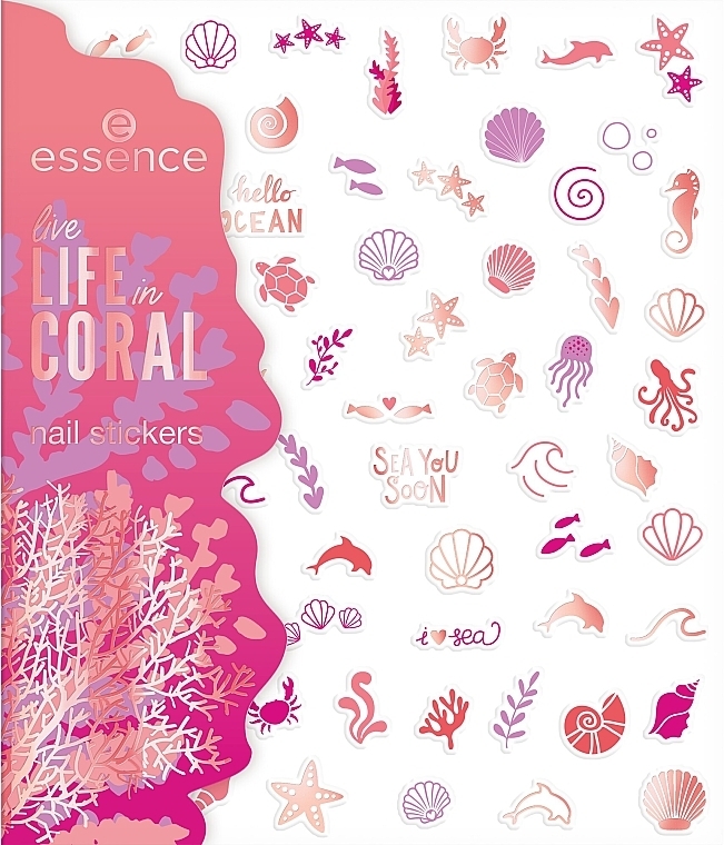 Kolorowe naklejki na paznokcie - Essence Live Life In Coral It's A Reef Of Happiness! Nail Stickers — Zdjęcie N1