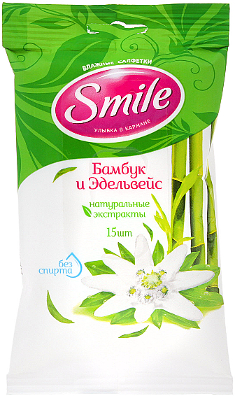 Chusteczki nawilżane, Bambus, 15szt - Smile Ukraine — Zdjęcie N1