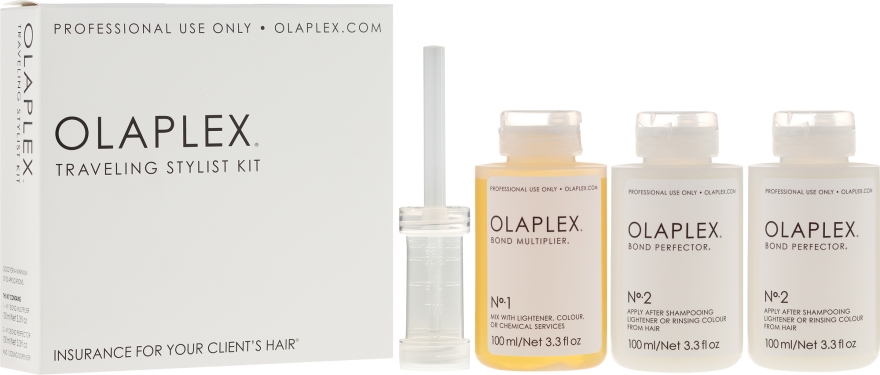 Podróżny zestaw do ochrony włosów podczas farbowania - Olaplex Traveling Stylist Kit (con 100 ml + 2 x elixir 100 ml)