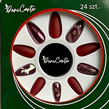 Kup Sztuczne paznokcie, bordowe w świąteczne wzory - Deni Carte