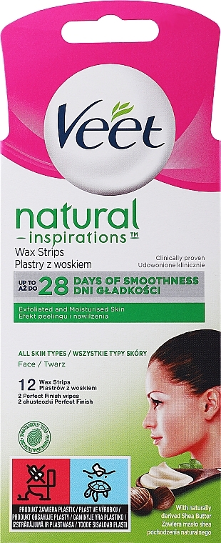 Plastry z woskiem z masłem shea do depilacji twarzy - Veet Natural Inspirations Wax Strips — Zdjęcie N1