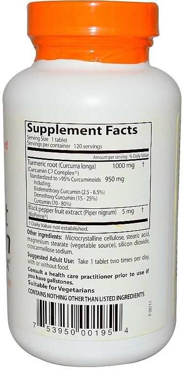 Kurkumina z witaminą C i bioperyną w tabletkach - Doctor's Best — Zdjęcie N2