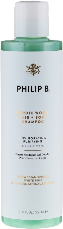 Oczyszczający żel do ciała i szampon 2 w 1 z ekstraktami z sosny białej i świerku norweskiego - Philip B Nordic Wood Hair & Body Shampoo — Zdjęcie N1