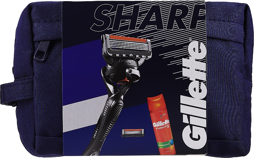 Zestaw - Gillette Sharp (gel/200ml + razor + blade/1pcs + bag + case) — Zdjęcie N1