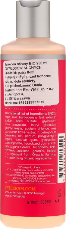 Organiczny szampon do włosów suchych Róża - Urtekram Rose Dry Hair Shampoo — Zdjęcie N2