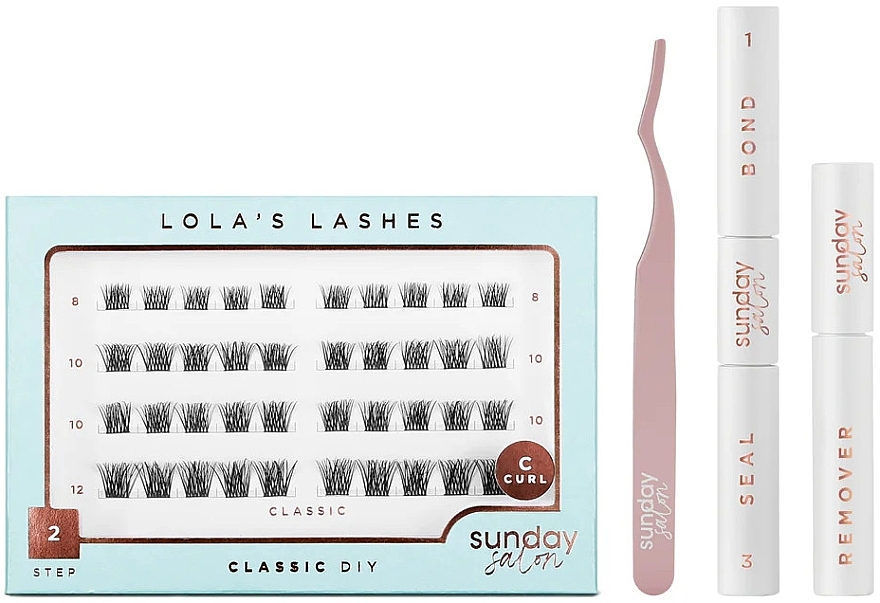 Zestaw - Lola's Lashes Classic Diy Lash Extensions Starter Set (bond/seal/2x3.5ml + remover/4ml + eyelashes/40pcs + applicator/1pcs) — Zdjęcie N1