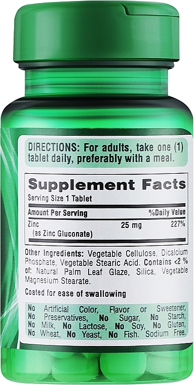 Suplement diety Cynk, 25 mg - Puritan's Pride Zinc Gluconate — Zdjęcie N2