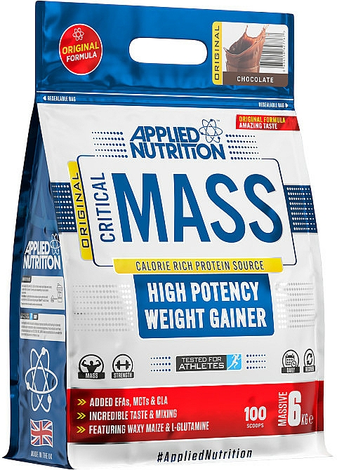 Suplement diety dla sportowców Czekolada - Applied Nutrition Critical Mass High Potency Weight Gainer Chocolate — Zdjęcie N1