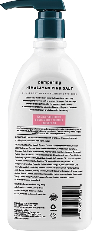 Pianka do kąpieli 2 w 1 - Jason Natural Cosmetics Himalayan Pink Salt 2-in-1 Foaming Bath Soak & Body Wash — Zdjęcie N2