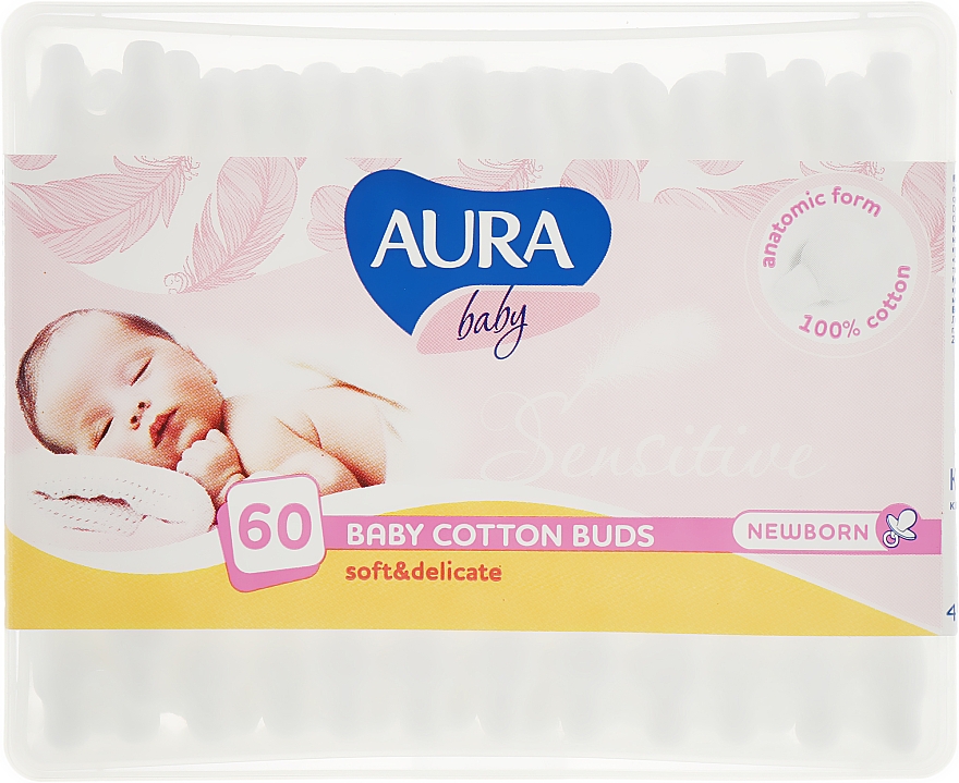 Patyczki kosmetyczne dla noworodków 60 szt. - Aura Baby Cotton Buds — Zdjęcie N1