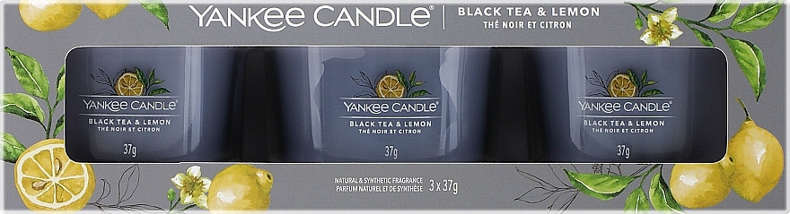Zestaw świec zapachowych - Yankee Candle Black Tea & Lemon (candle/3x37g) — Zdjęcie N1