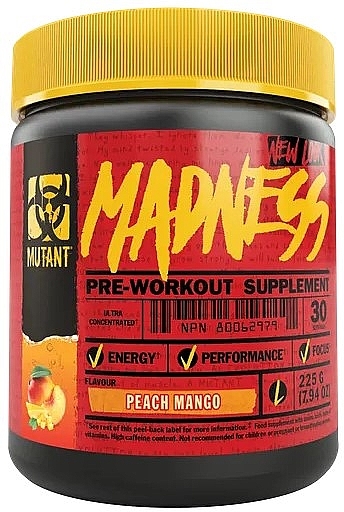 Kompleks przedtreningowy Brzoskwinia i Mango - Mutant Madness Peach Mango Pre-Workout — Zdjęcie N1