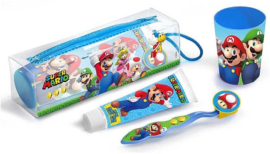 Zestaw - Lorenay Super Mario ( toothpaste/75ml + toothbrush + cup + bag) — Zdjęcie N1