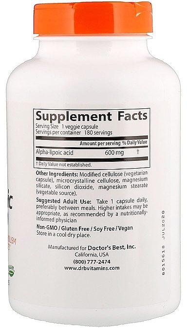 Kwas alfa-liponowy, 600 mg - Doctor's Best Alpha Lipoic Acid — Zdjęcie N2