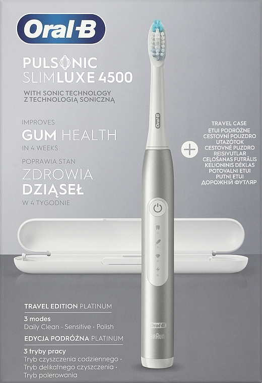Elektryczna szczoteczka do zębów, srebrna - Oral-B Braun Pulsonic Slim Luxe 4500 — Zdjęcie N1