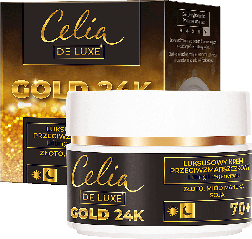 Luksusowy krem przeciwzmarszczkowy do twarzy Lifting i regeneracja 70+ - Celia De Luxe Gold 24K — Zdjęcie N1