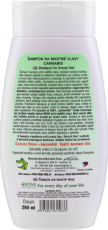 Szampon do włosów przetłuszczających się - Bione Cosmetics Cannabis Shampoo — Zdjęcie N2