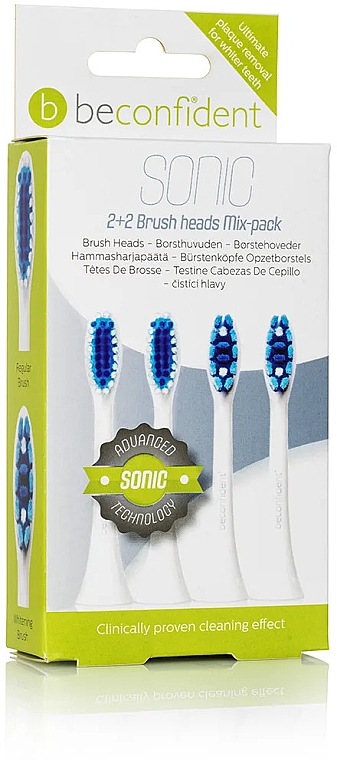 Wymienne głowice do szczoteczek elektrycznych, białe, 4 szt. - Beconfident Sonic Toothbrush Heads Mix-Pack White — Zdjęcie N1