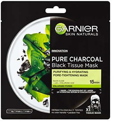 Oczyszczająco-nawilżająca czarna maska na tkaninie zwężająca pory - Garnier Pure Charcoal Black Tissue Mask