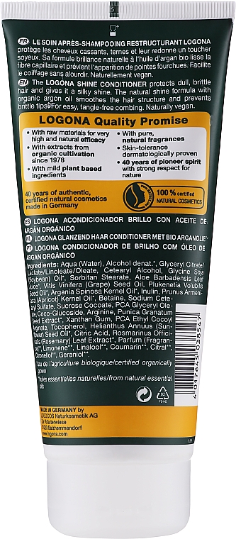 BIO odżywka nadająca połysk do włosów suchych, łamliwych i zniszczonych Olej arganowy - Logona Hair Care Conditioner — Zdjęcie N2