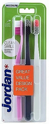 Szczoteczka do zębów: średnia, różowa, czarna, biała - Jordan Clean Smile Medium — Zdjęcie N1