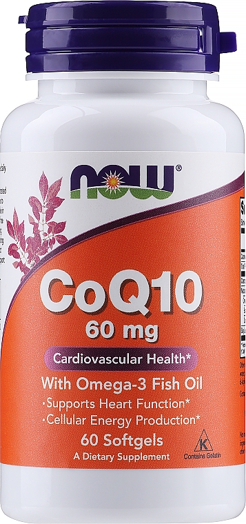 Koenzym Q10, 60 mg, 60 kapsułek żelatynowych - Now Foods CoQ10 With Omega-3 — Zdjęcie N1
