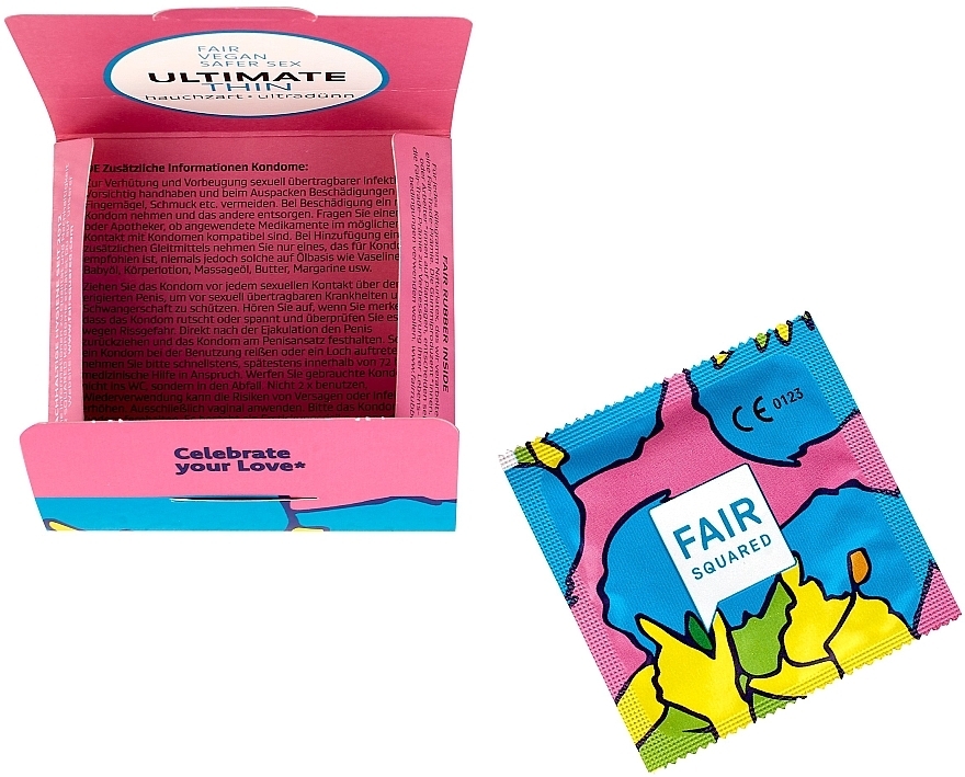 Prezerwatywy cienkie, wykonane z naturalnego lateksu, 1 sztuka - Fair Squared Ultimate Thin Vegan Condoms — Zdjęcie N2