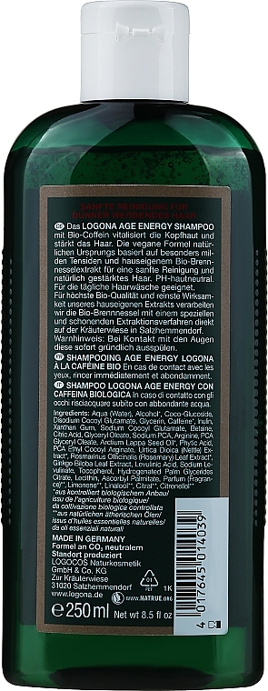 Szampon do włosów dojrzałych z kofeiną - Logona Hair Care Age Energy Shampoo — Zdjęcie N2