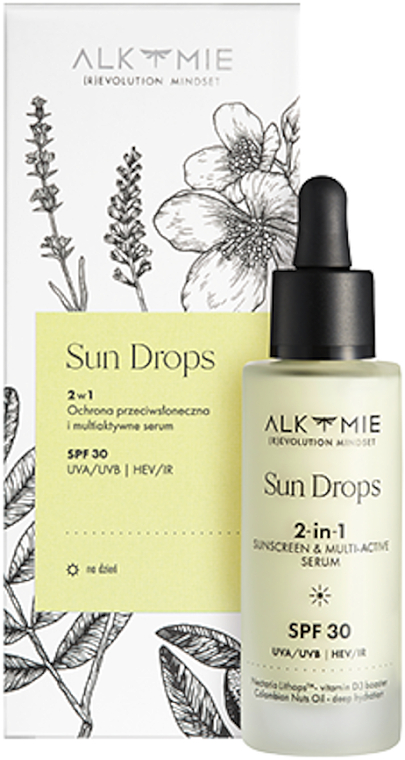 Ochrona przeciwsłoneczna i multiaktywne serum 2 w 1 - Alkmie Sun Drops Sunscreen & Multi-Active Serum SPF 30 — Zdjęcie N1