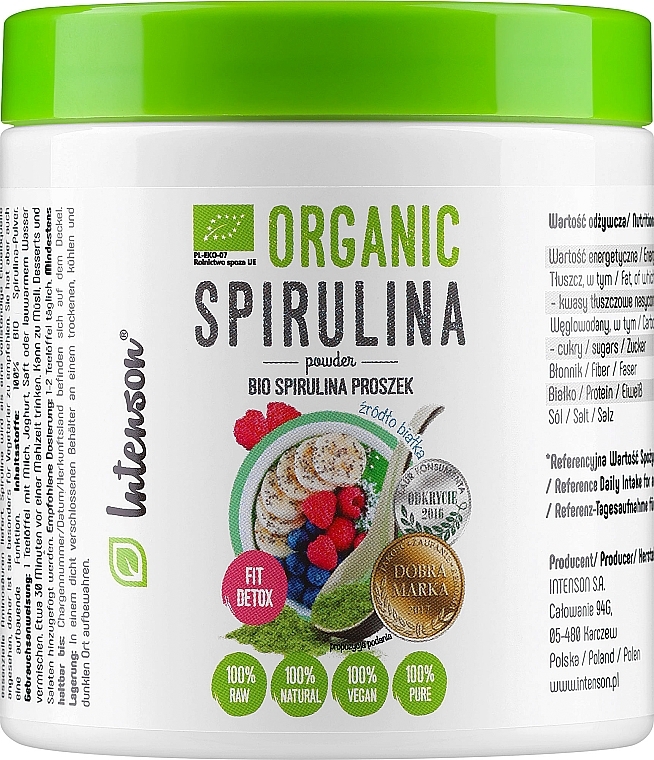 Suplement diety Spirulina, proszek - Intenson Organic Spirulina — Zdjęcie N1