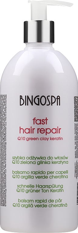 Szybka odżywka do włosów z koenzymem Q10, zieloną glinką i keratyną - BingoSpa Fast Hair Repair With Coenzyme Q10, Green Clay And Keratin
