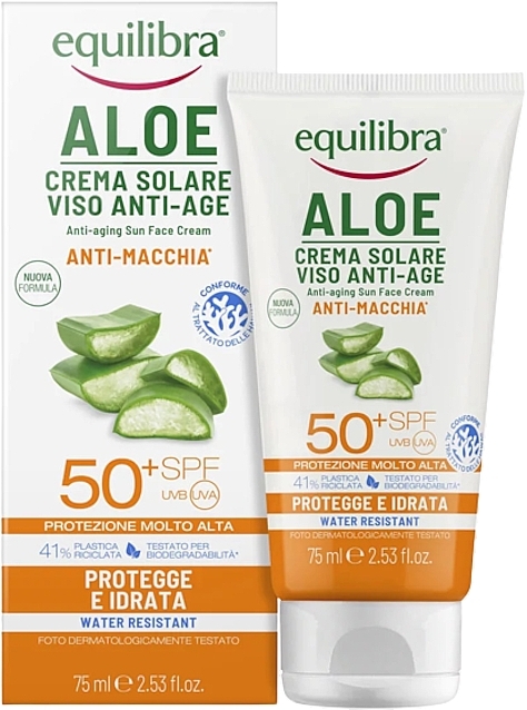 Filtr przeciwsłoneczny do twarzy - Equilibra Aloe Anti-Aging Sun Face Cream SPF 50+ — Zdjęcie N1