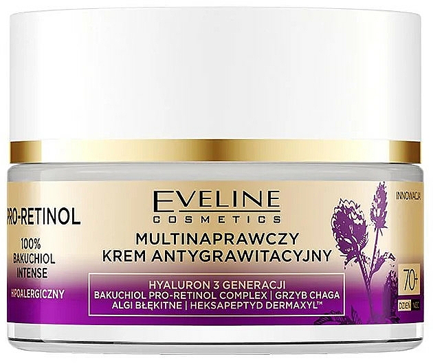 Multinaprawczy krem antygrawitacyjny 70+ - Eveline Cosmetics Pro-Retinol 100% Bakuchiol Multi-Repair Anti-Gravity Cream — Zdjęcie N2