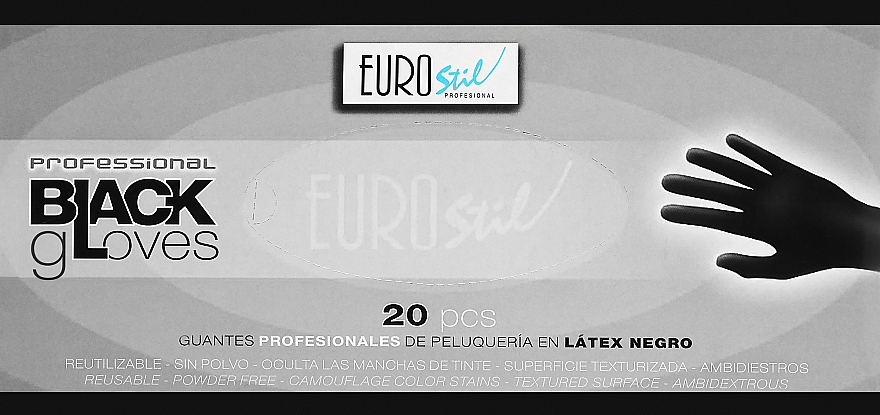 Rękawiczki jednorazowe, czarne, lateksowe, bezpudrowe, rozmiar S, 20 szt. - Eurostil — Zdjęcie N1
