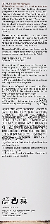 PRZECENA! Odżywczo-ochronny spray do ciała i włosów - Melvita L'Or Bio Extraordinary Oil Spray * — Zdjęcie N3