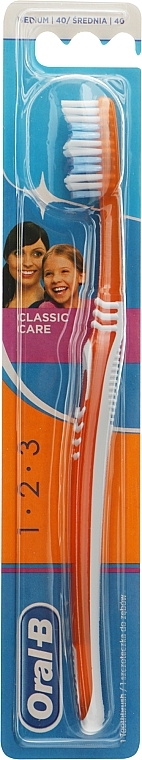 Szczoteczka do zębów, średnio twarda, pomarańczowa - Oral-B 1 2 3 Classic Care Medium Toothbrush — Zdjęcie N1