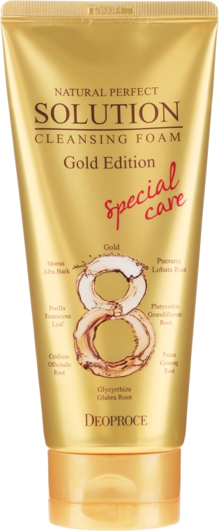 Pianka do mycia twarzy na bazie złota i mieszanki 8 orientalnych ziół - Deoproce Natural Perfect Solution Cleansing Foam Gold Edition — Zdjęcie N2