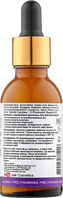 Serum przeciwtrądzikowe z kwasem azelainowym 10% - Jole Azelaic Acid 10% Serum — Zdjęcie N2