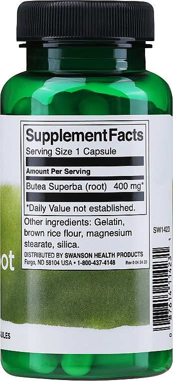 Suplement diety Butea Superba Root, 400 mg	 - Swanson Full Spectrum Butea Superba Root — Zdjęcie N2