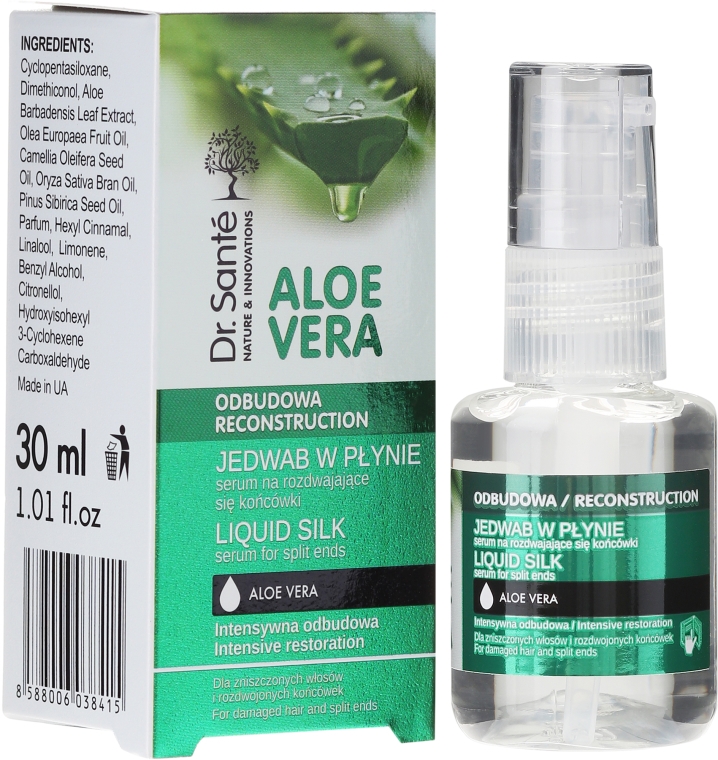 Odbudowujące serum-jedwab w płynie na rozdwajające się końcówki włosów - Dr Sante Aloe Vera Liquid Silk Serum For Split Ends