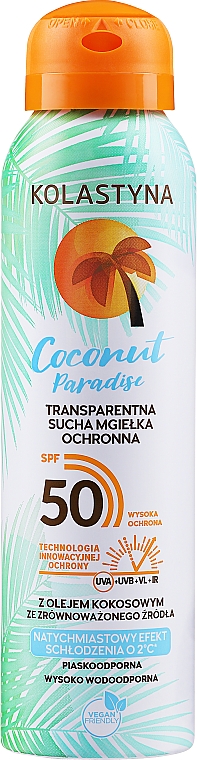 Transparentna sucha mgiełka ochronna SPF 50 - Kolastyna Coconut Paradise