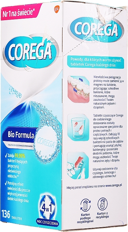 PRZECENA! Tabletki do czyszczenia protez zębowych - Corega Bio Formula Denture Cleaning Tablets * — Zdjęcie N2