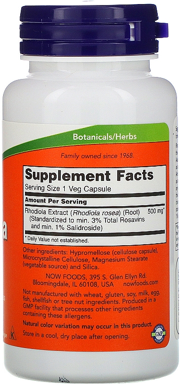 Kapsułki Rhodiola, 500 mg - Now Foods Rhodiola, 500mg — Zdjęcie N2